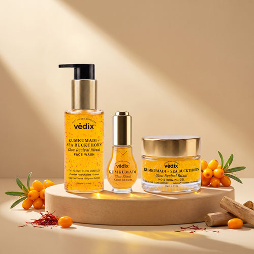 Kumkumadi + Sea Buckthorn Glow Ritual Combo With Cleanser, Serum & Moisturiser