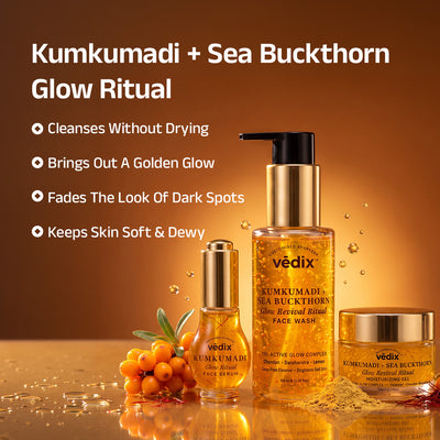 Kumkumadi + Sea Buckthorn Glow Ritual Combo With Cleanser, Serum & Moisturiser