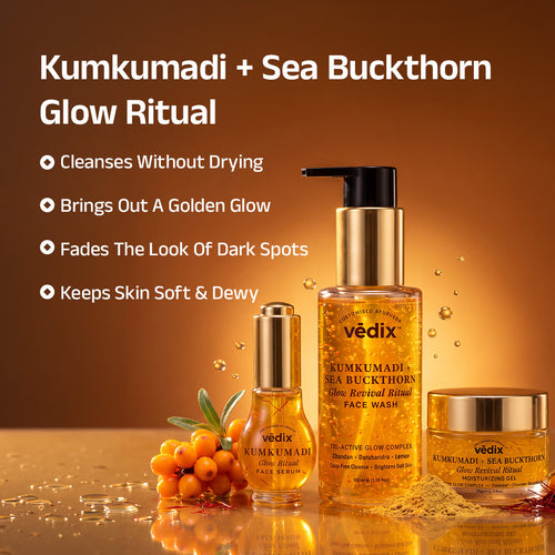 Kumkumadi + Sea Buckthorn Glow Ritual Combo With Cleanser, Serum & Moisturiser