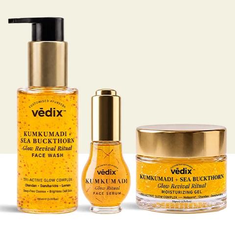 Kumkumadi + Sea Buckthorn Glow Ritual Combo With Cleanser, Serum & Moisturiser